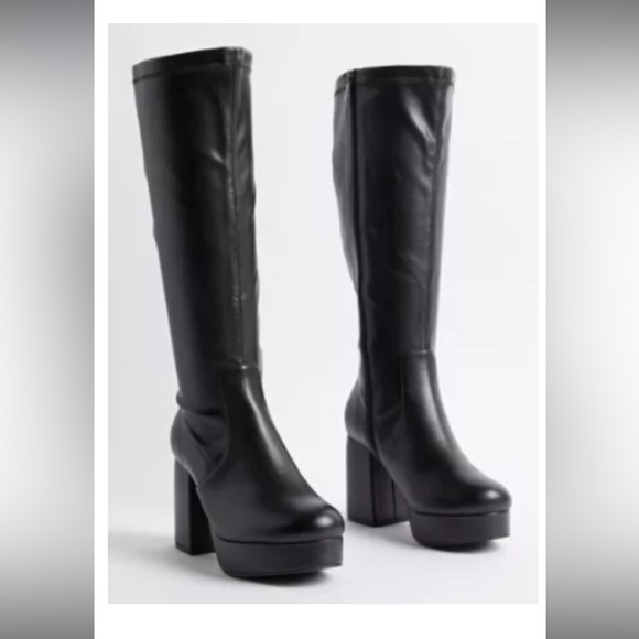 torrid Shoes - Torrid Platform Heel Knee Bootie - black, wide width